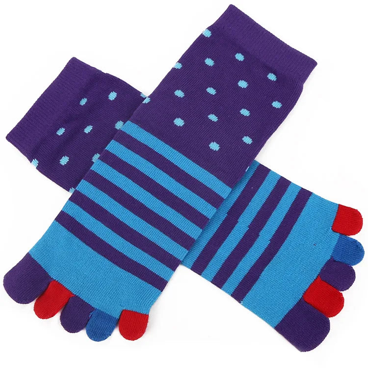 Mens Cotton Toe Socks Striped Contrast Colorful Patchwork Five Finger Socks Free Size Basket Calcetines Short Sox Gifts for Men - Image 4