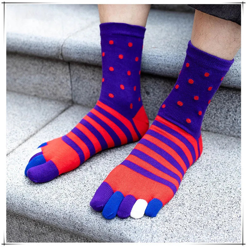 Mens Cotton Toe Socks Striped Contrast Colorful Patchwork Five Finger Socks Free Size Basket Calcetines Short Sox Gifts for Men - Image 2
