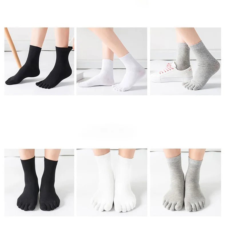 Unisex Toe Socks Men and Women Five Fingers Socks Breathable Cotton Socks Sports Running Solid Color Black White Grey happy Soks - Image 2