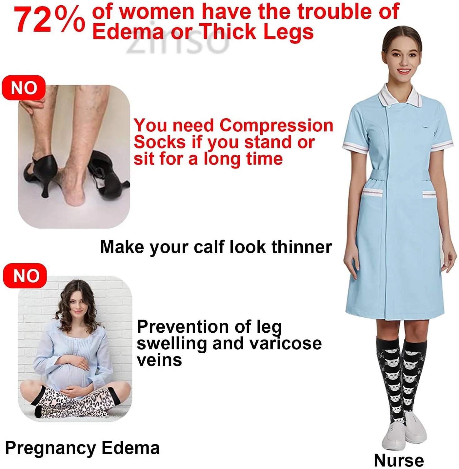 Compression Stocking Women Pregnant Edema Socks 30 Mmhg for Diabetes Varicose Veins Marathon Running Sports Compression Socks - Image 4