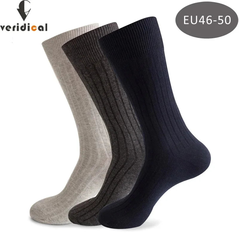 5 Pairs Large Size Man Socks Cotton Business Solid Breathable Deodorant Husbands Fathers Party Dress Long Socks Plus EU46-50
