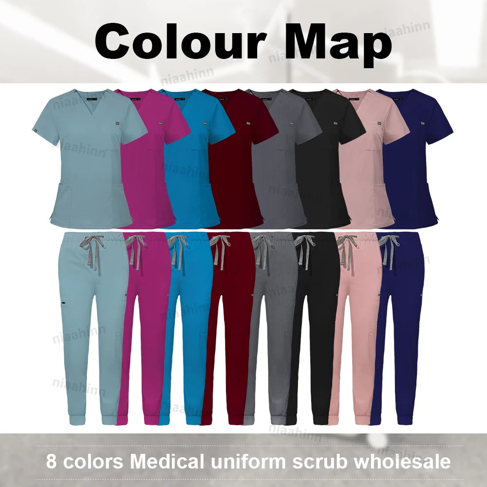 Niaahinn Scrub Nursing Accessories Medical Surgical Gowns Doctor Nurse Special Scrubs Minimalist Solid Color Work Wear Women Men - Image 5