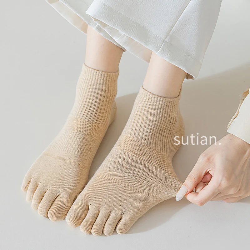 5 Pairs Four Seasons 5 Finger Ankle Socks Women Girl Cotton Solid Mesh Breathable Deodorant Soft Elastic Toe Boat Harajuku Socks - Image 4