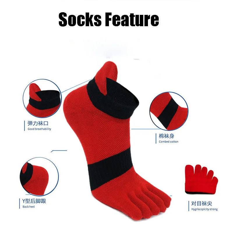 5 Pairs Large Mens Toe Socks Combed Cotton Ankle 5 Finger Socks Short Mesh Breathable Run Sport Socks with Toes Male EUR45 46 47 - Image 2