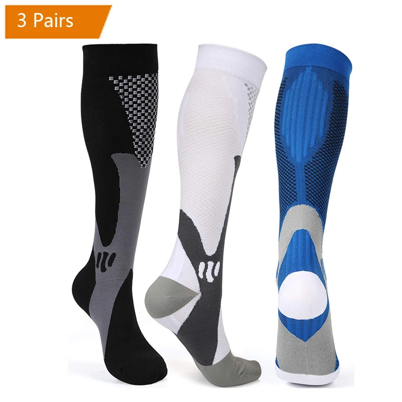 3 Pairs Compression Socks Varicose Veins Diabetes Men Sport Socks Running Basketball Riding Elastic Socks Natural Hiking Medical