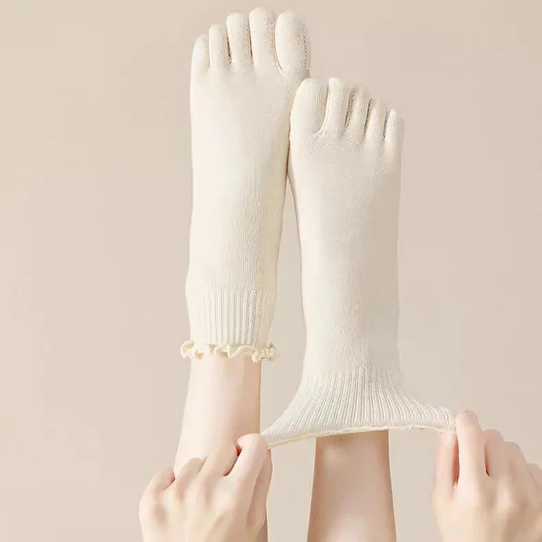 Stringy Selvedge Toe Socks Women Five Finger Sock Fashion Cotton Stockings Sports Running Solid Black White Grey Sox lace socks - Image 3