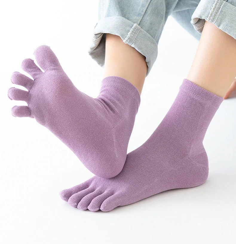 Solid Color Cotton Five Toe Socks Grey Black Middle Tube Socks Women’s Socks Autumn Winter warm Breathable Five Fingers Socks