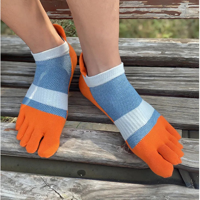 5 Pairs Large Mens Toe Socks Combed Cotton Ankle 5 Finger Socks Short Mesh Breathable Run Sport Socks with Toes Male EUR45 46 47 - Image 3