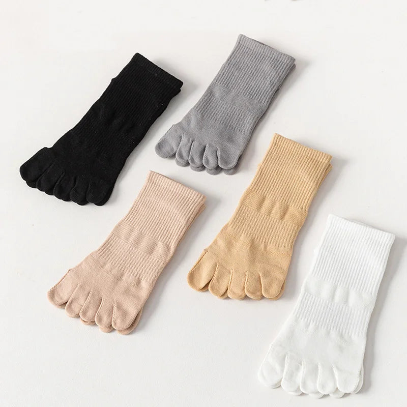 5 Pairs Four Seasons 5 Finger Ankle Socks Women Girl Cotton Solid Mesh Breathable Deodorant Soft Elastic Toe Boat Harajuku Socks - Image 2