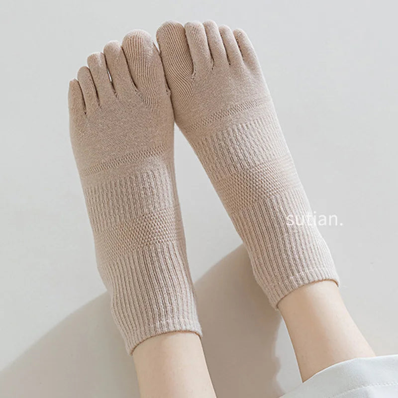 5 Pairs Four Seasons 5 Finger Ankle Socks Women Girl Cotton Solid Mesh Breathable Deodorant Soft Elastic Toe Boat Harajuku Socks - Image 6