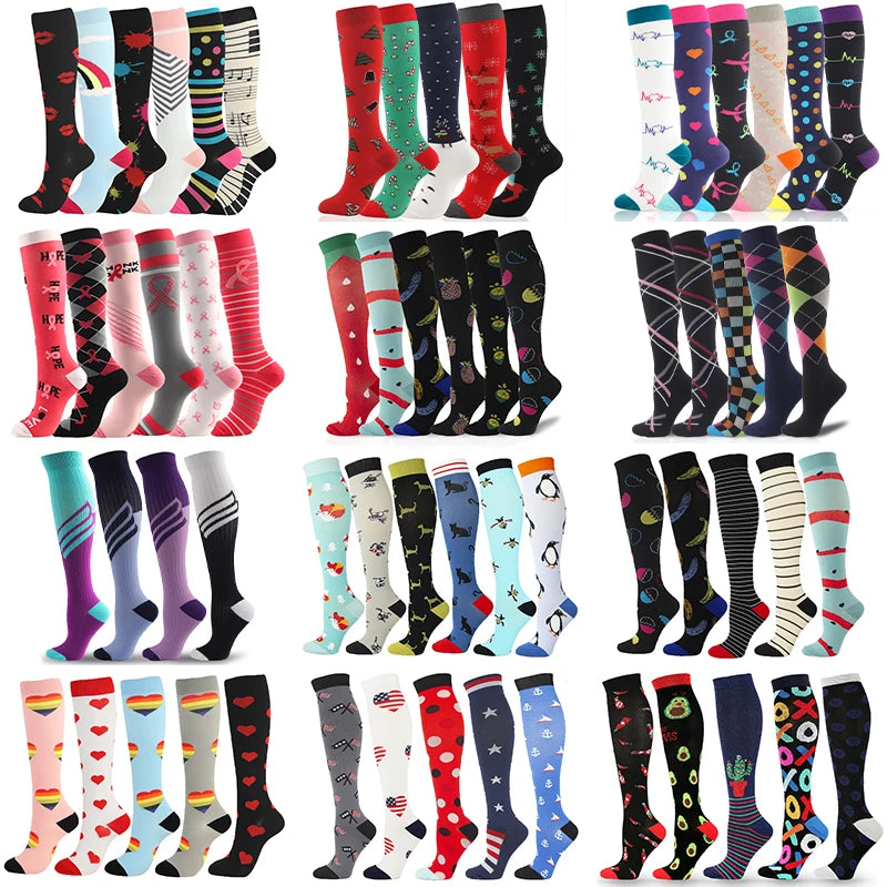 Compression Stockings Outdoor Varicose Veins Men’s Women’s Socks Diabetes Basketball Bicycle Sock Printed Sports Natural Walking