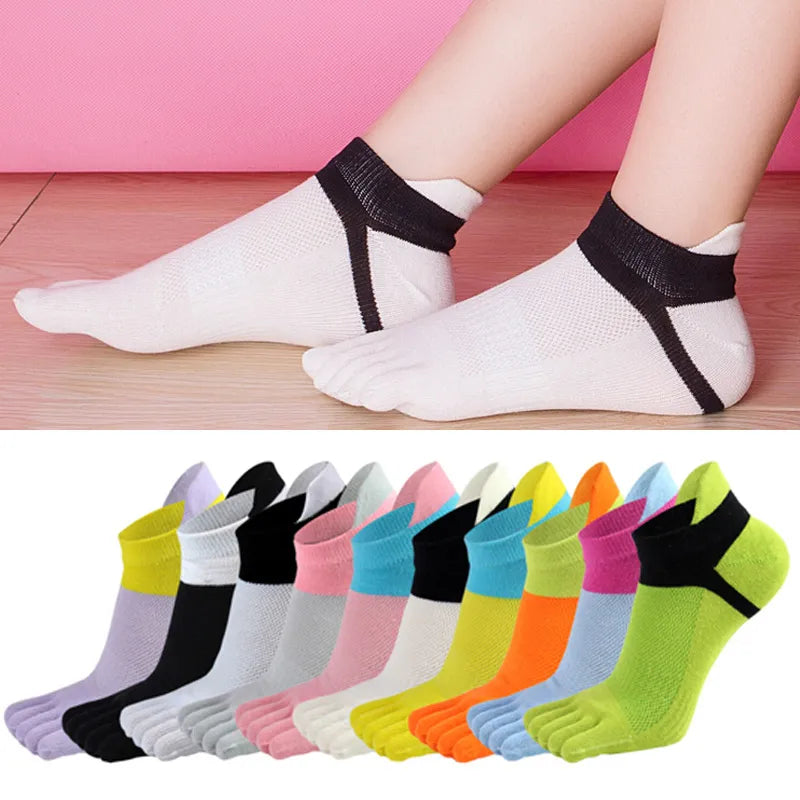 Summer 5 Finger No Show Socks Woman Girl Cotton Bright Color Mesh Breathable Deodorant Invisible Toes Harajuku Socks Fashion