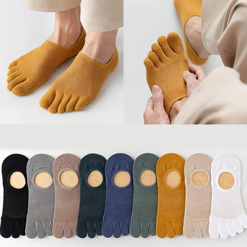 3 Pairs Men’s Fashion Open Toe Sweat-absorbing Boat Socks Cotton Breathable Invisible Ankle Short Socks Elastic Man Finger Sock