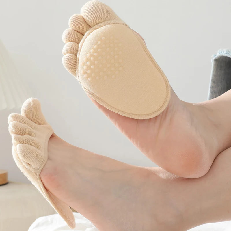 2pcs=1pair Toe Separator Elasticity Foot Care Half Insoles Five Finger Socks Pads Bunion Sleeve Protector Hallux Valgus Forefoot