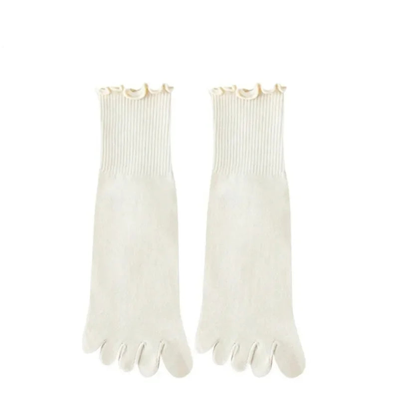 Cotton Five Finger Socks for Woman Edge Curl Fashions White Loose Harajuku Short Socks with Toes Japanese Split Toe Socks - Image 6