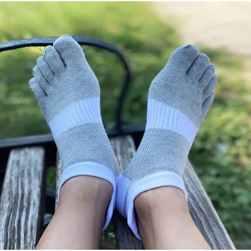 5 Pairs Large Mens Toe Socks Combed Cotton Ankle 5 Finger Socks Short Mesh Breathable Run Sport Socks with Toes Male EUR45 46 47 - Image 4